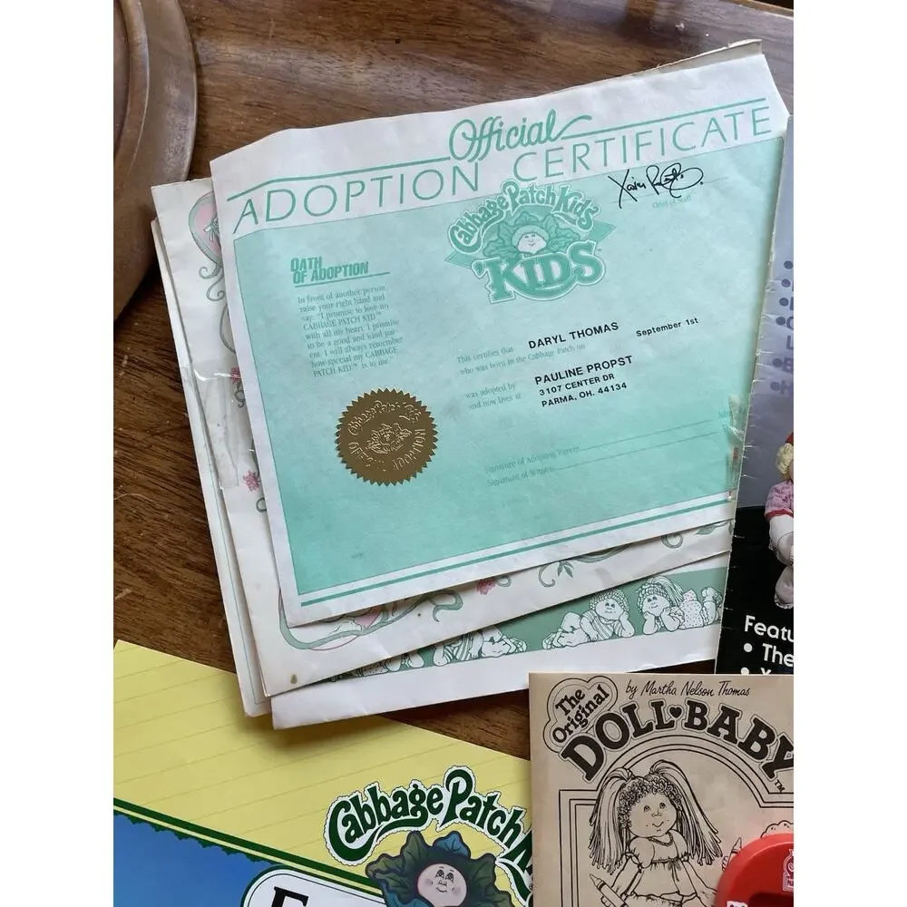 VTG Cabbage Patch Kid Lot Birth Certificates Adoption Papers Birthday Cards‎ 80s